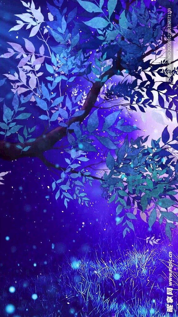 夢(mèng)幻藍(lán)紫色森林夜景