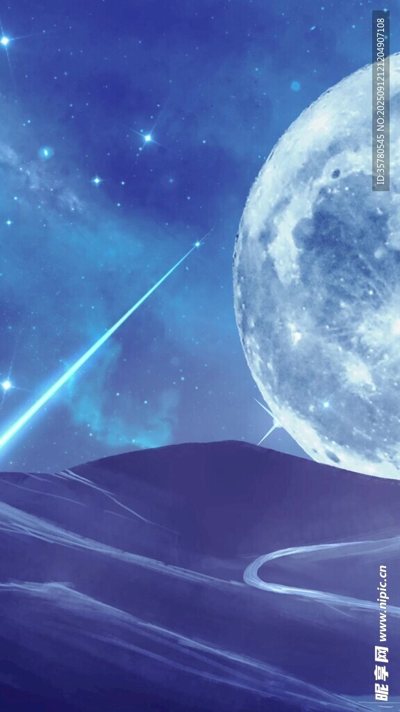 夢幻月夜下的流星與沙丘
