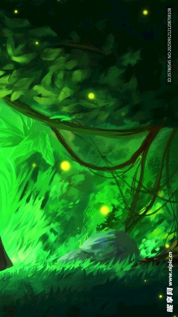 夢幻綠光森林夜景