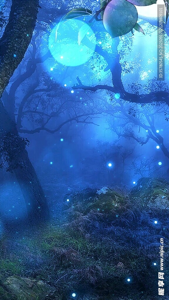 夢幻森林中的藍色奇幻景象