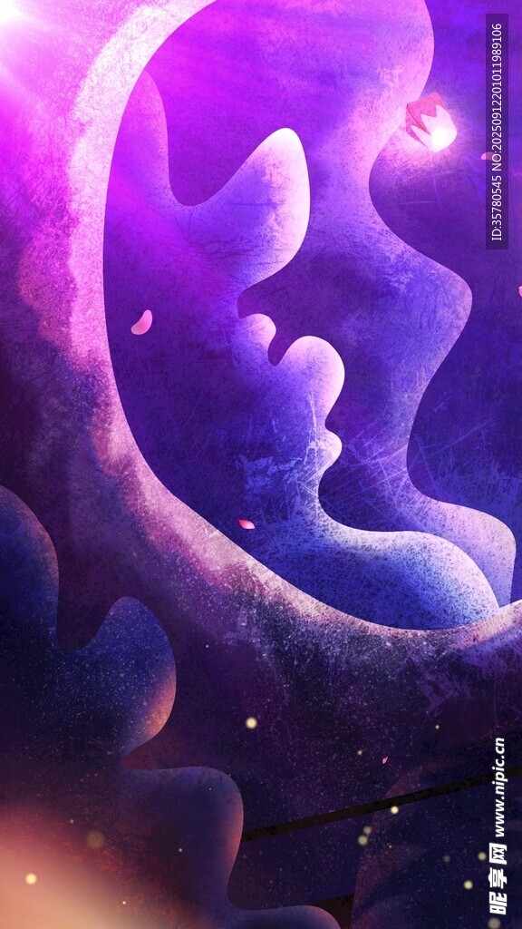 夢幻紫色星空月亮景象