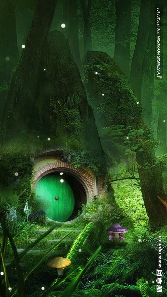 奇幻森林中的神秘綠光洞穴