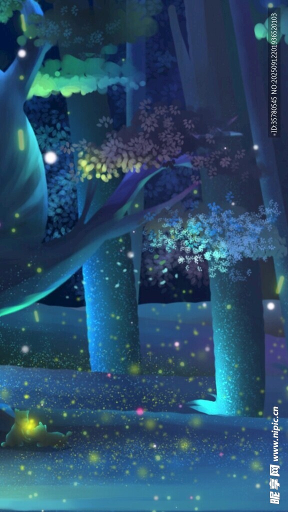 夢幻森林夜景微光閃爍