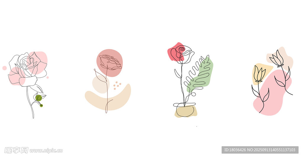 連續(xù)線條花朵花卉鮮花png