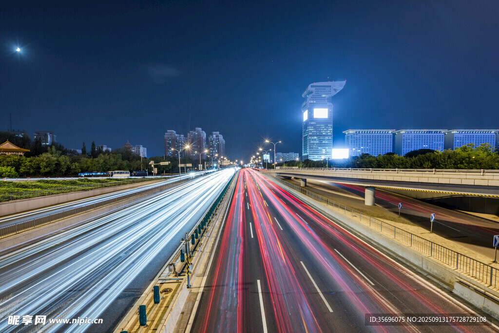 城市道路夜景車流光影