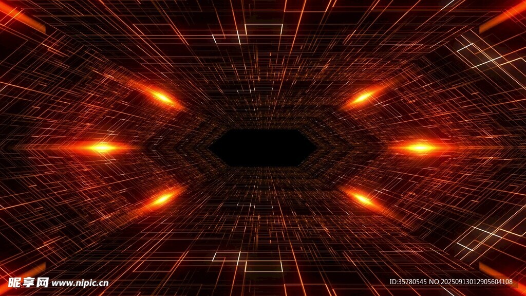 炫彩紅色光線科幻隧道