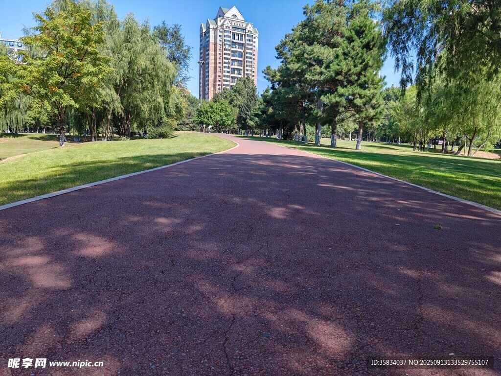 公園中的紅色平坦步道