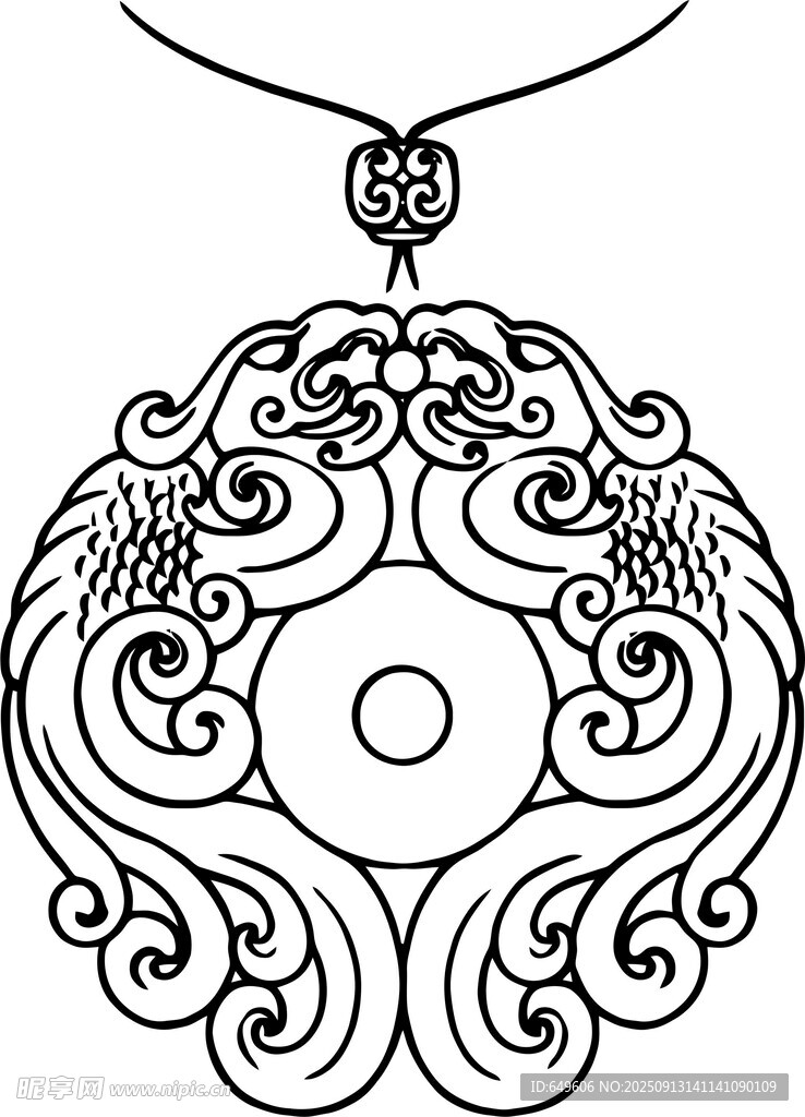 古典雙鳳玉佩圖案設(shè)計(jì)