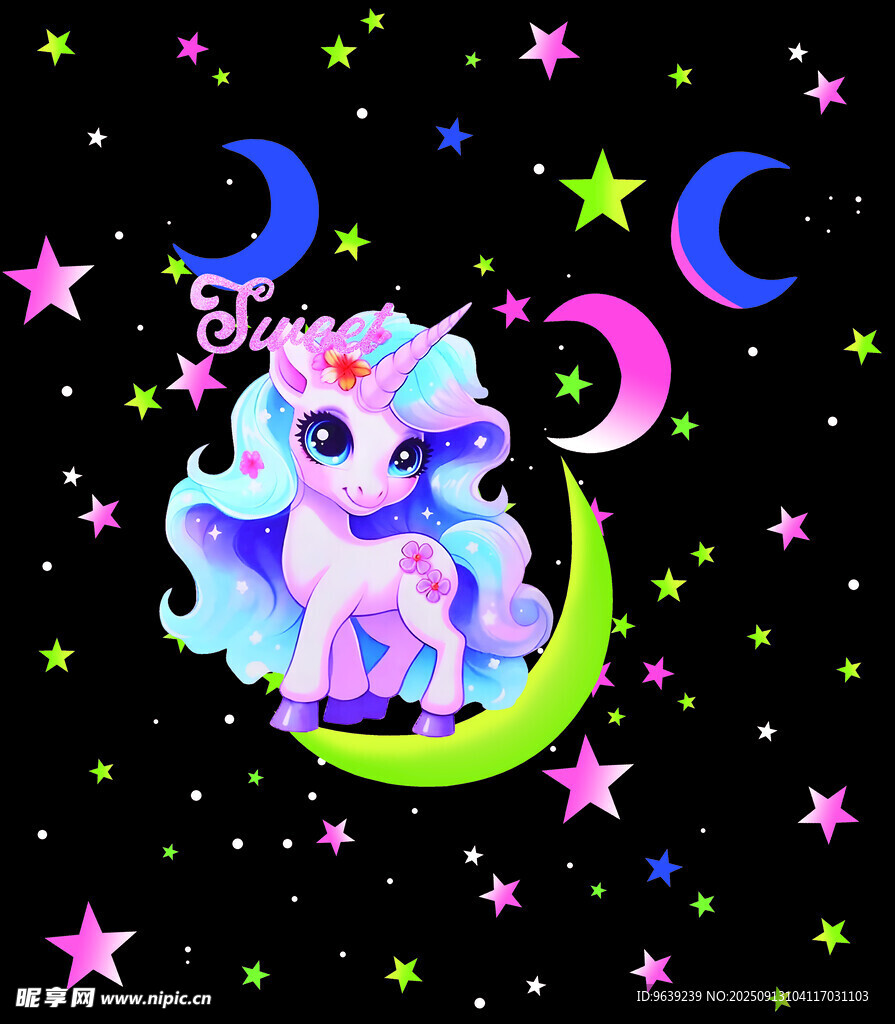 夢幻獨角獸坐于月牙之上