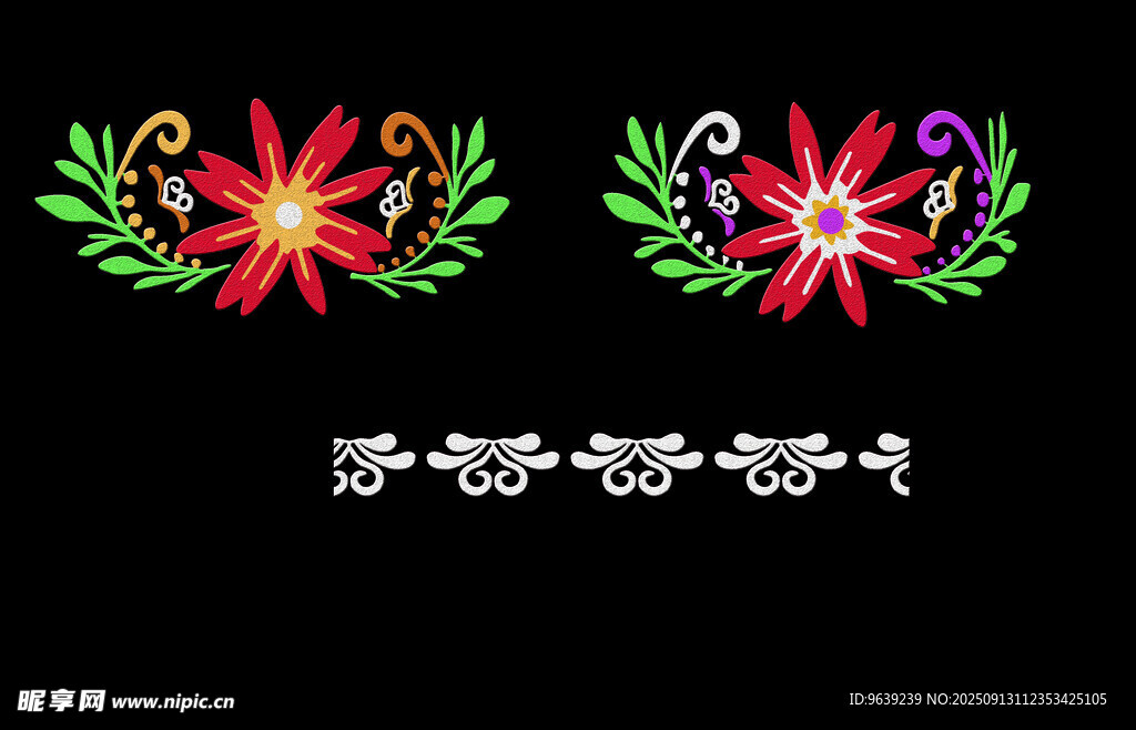 多彩花卉刺繡圖案設(shè)計(jì)