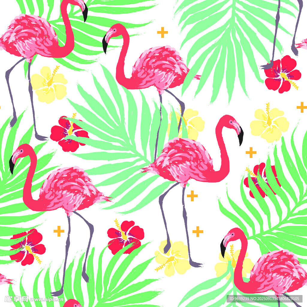 火烈鳥(niǎo)與熱帶植物圖案