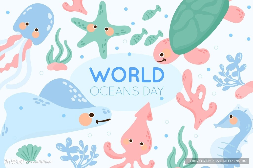 世界海洋日海洋生物插畫