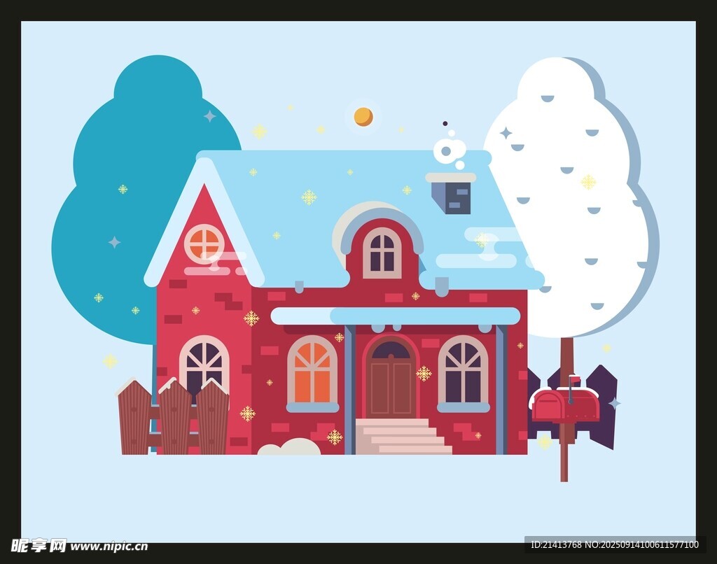 冬日溫馨小屋雪景圖