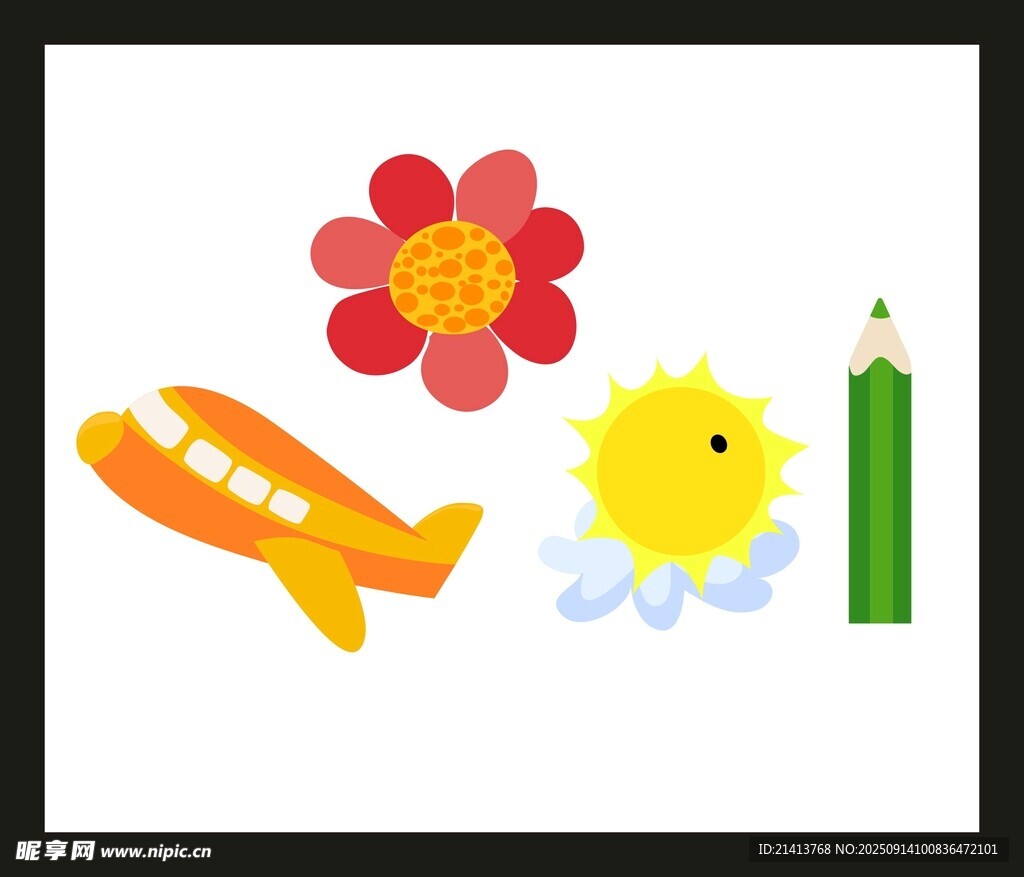 兒童玩具與花朵鉛筆插畫