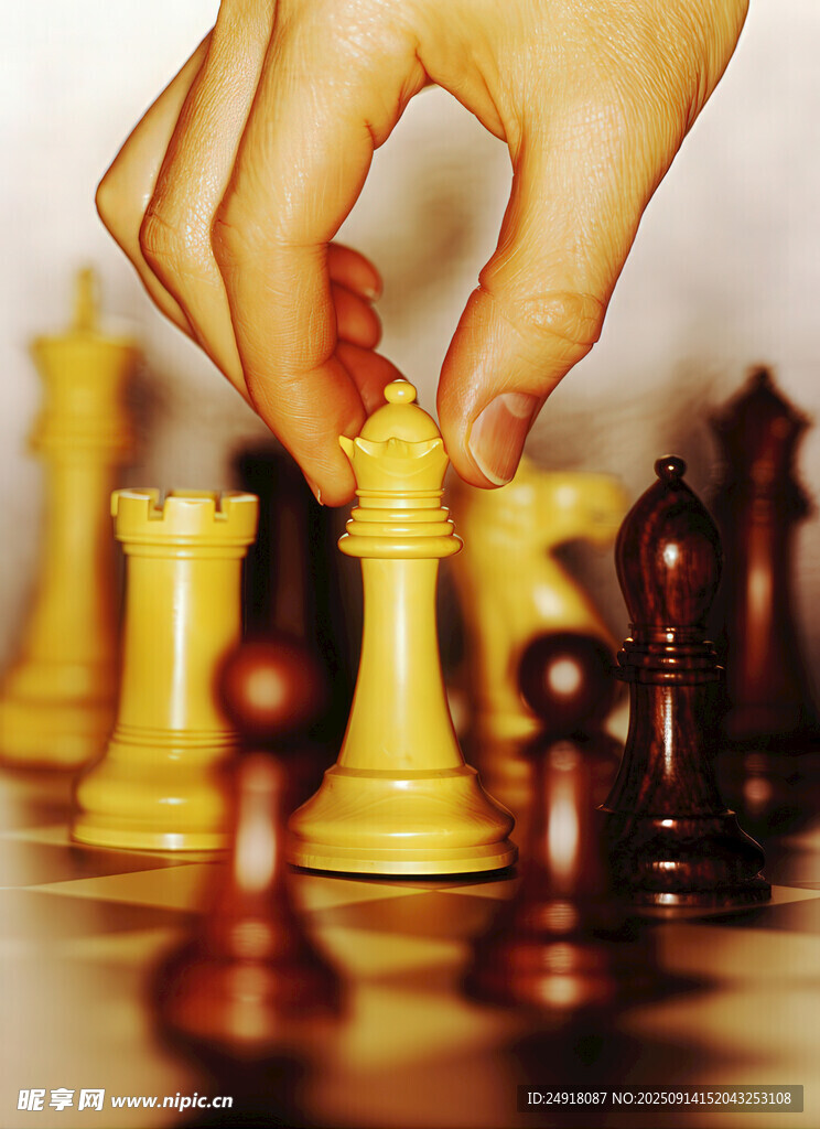手挪棋子于棋盤之上