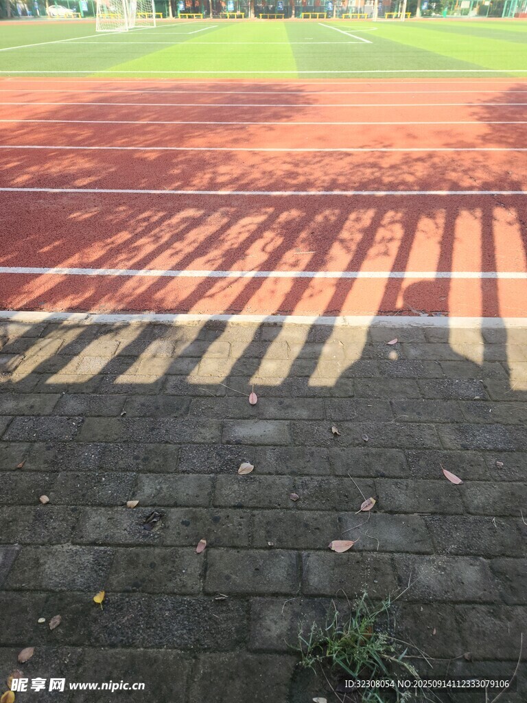 夕陽下的彩色磚塊步道