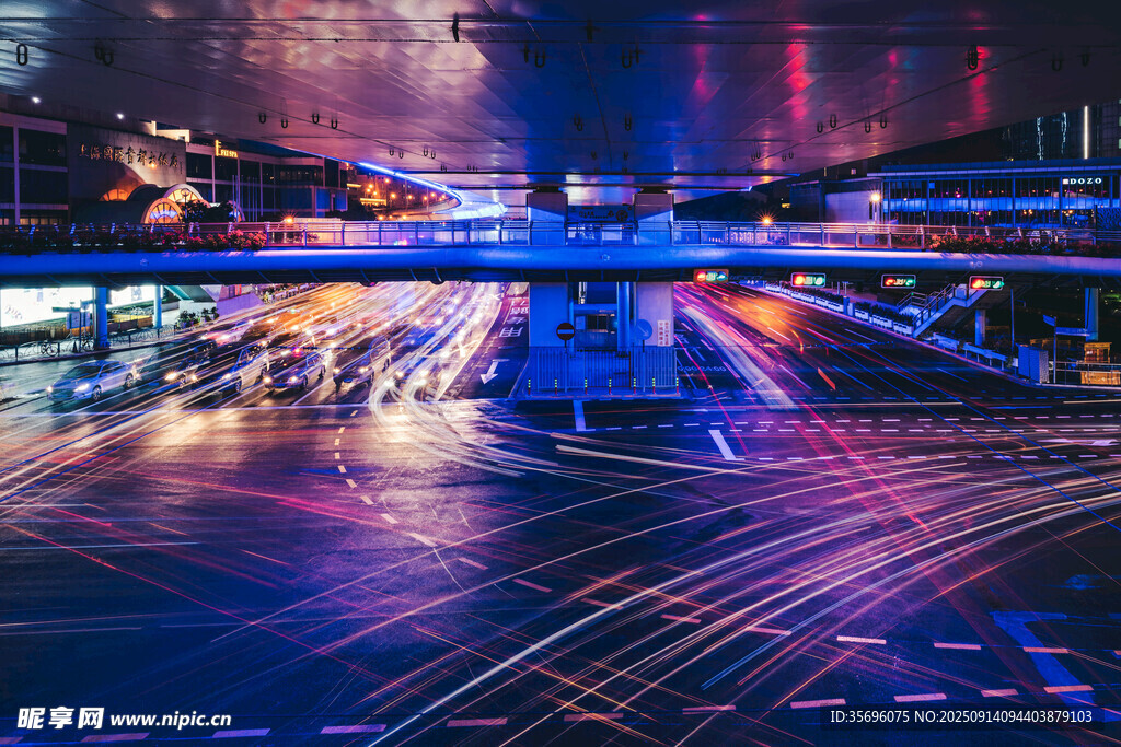 城市夜景車流光影軌跡