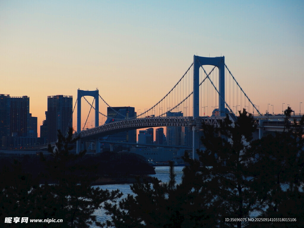 黃昏下的城市大橋美景