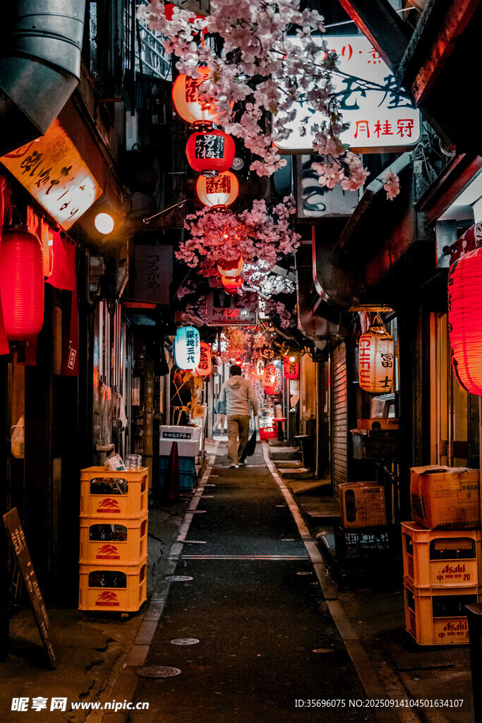 日式燈籠裝點的熱鬧小巷