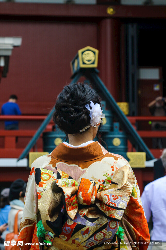 身著華麗和服的日本女性背影