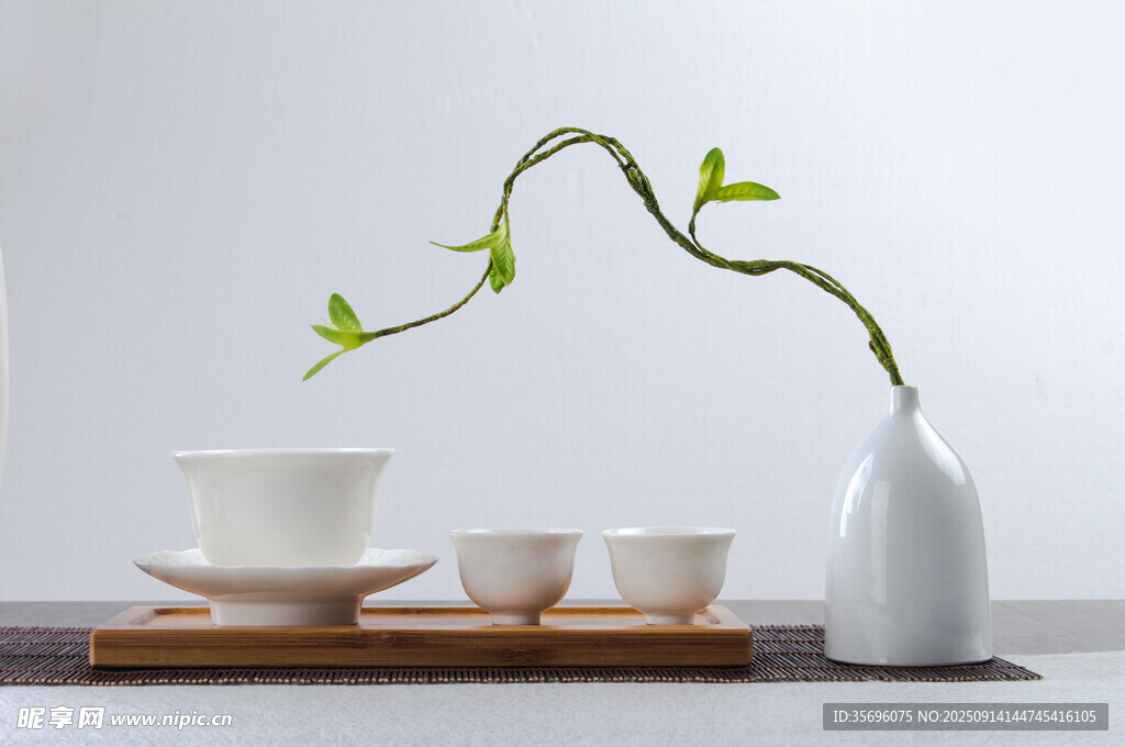 中式茶具與綠植雅致組合