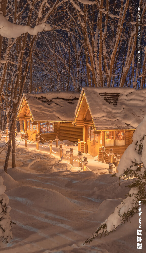 雪夜中的溫馨木屋