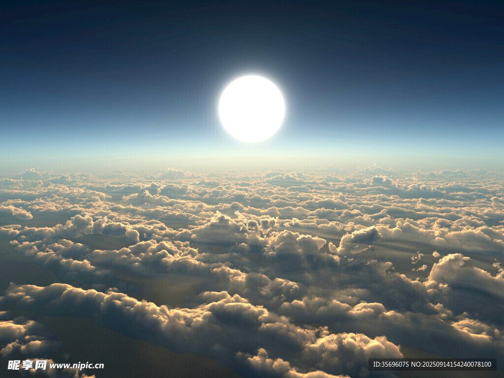 高空云海間的耀眼太陽