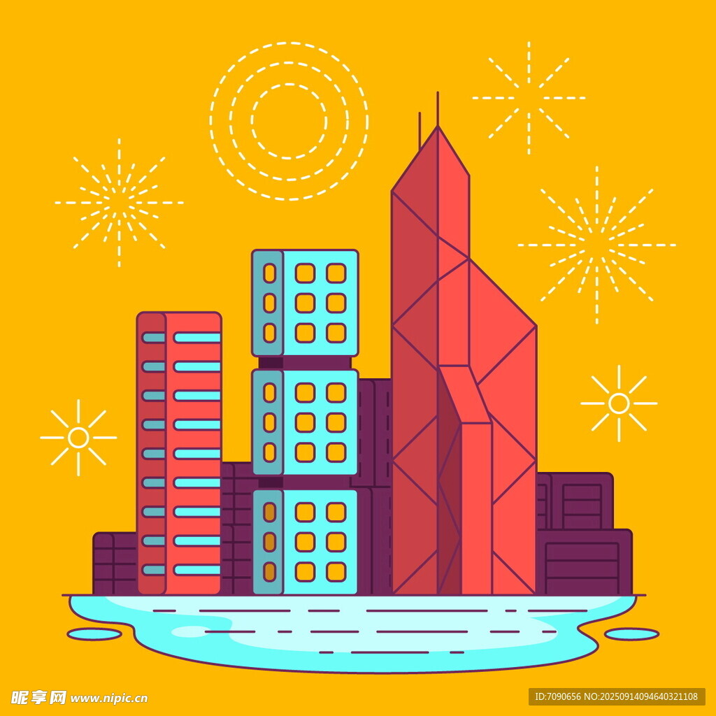 冬日城市天際線插畫