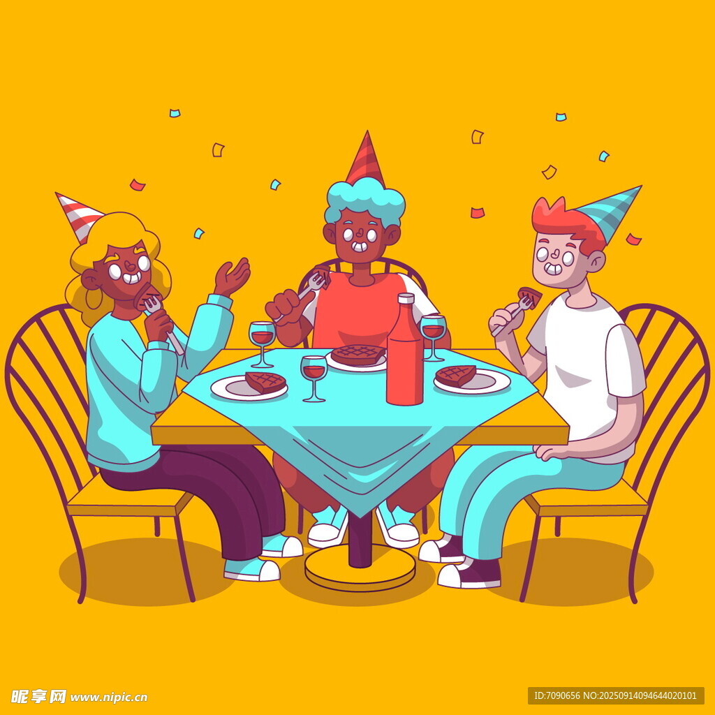 三人歡樂聚會(huì)慶祝時(shí)刻