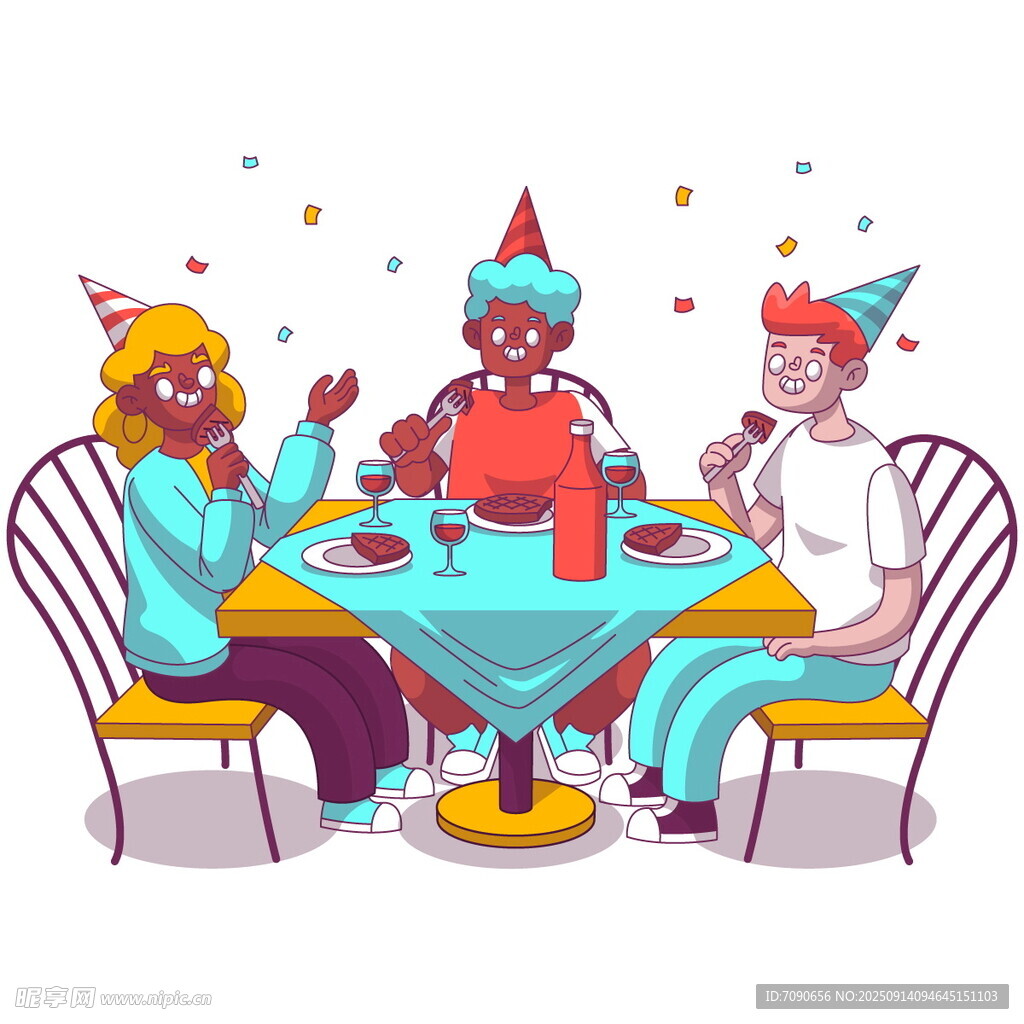 三人歡樂聚會慶祝時刻