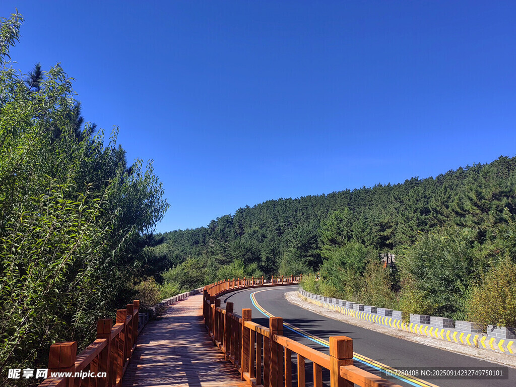 山間公路旁的木質觀景步道