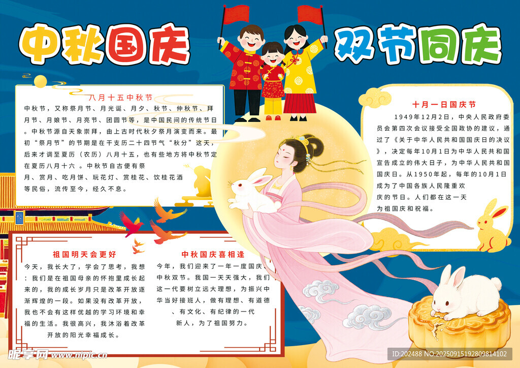藍色中秋國慶雙節(jié)同慶小報手抄報