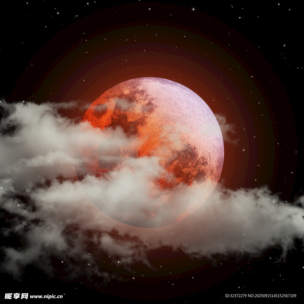 紅月穿云的夢(mèng)幻夜空