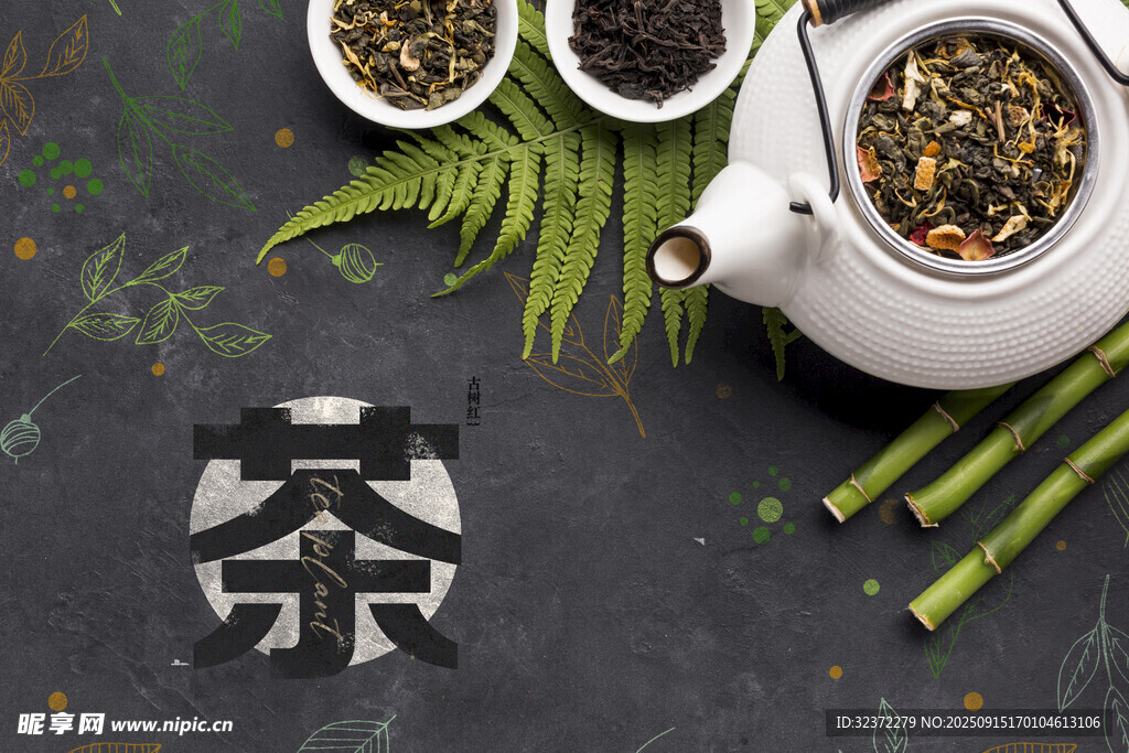 中式茶具與茶葉展示圖