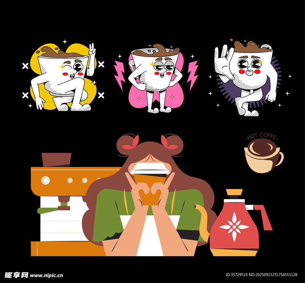 可愛卡通動物角色與場景