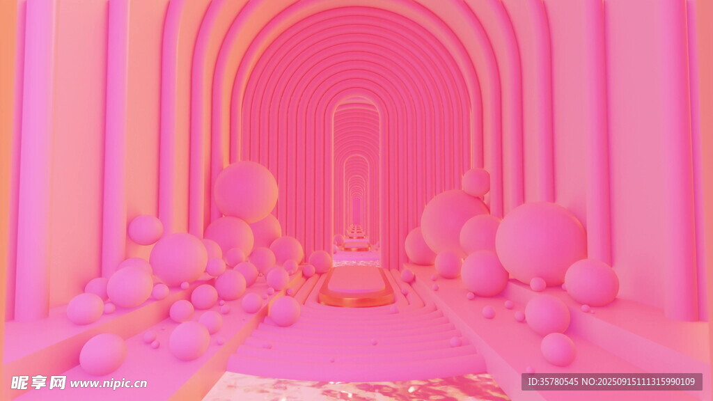 夢(mèng)幻粉色拱形空間場景