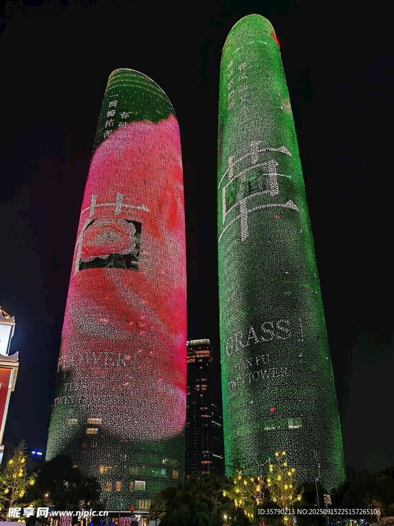 城市夜景中的絢麗雙子塔