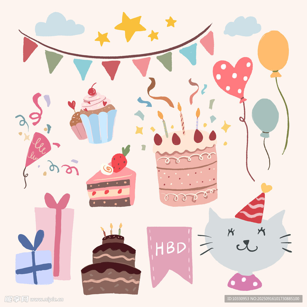生日派對元素插畫