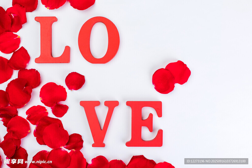 愛心花瓣組成的LOVE