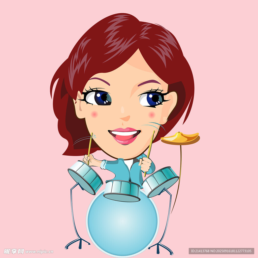 卡通女孩打鼓
