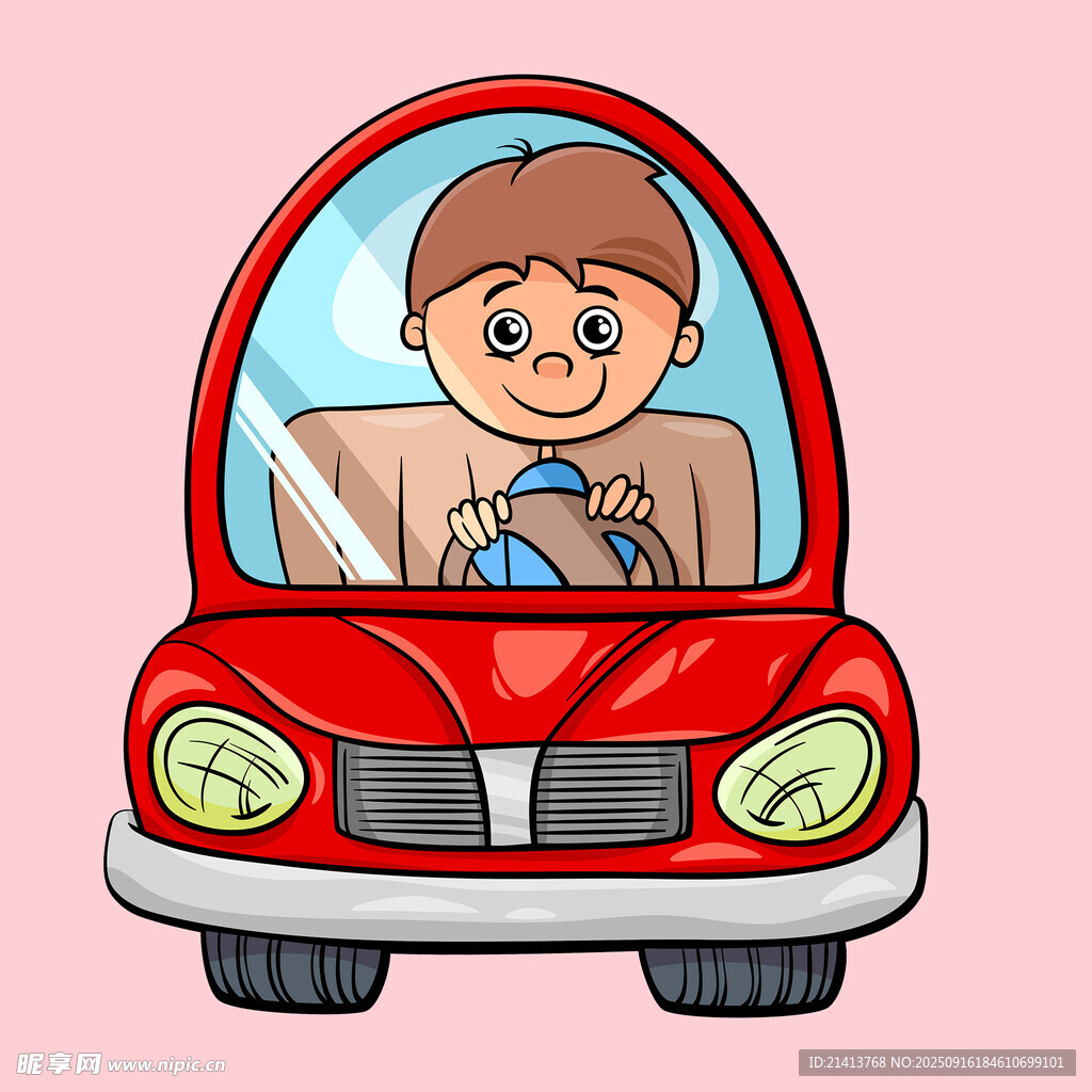 男孩駕駛紅色小汽車