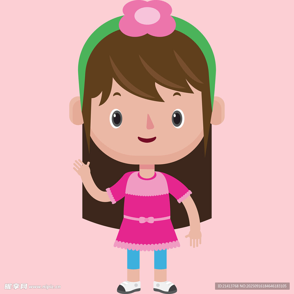 可愛卡通小女孩揮手