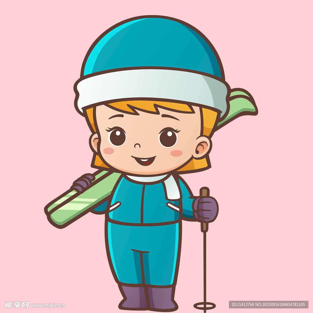 可愛卡通滑雪小女孩形象
