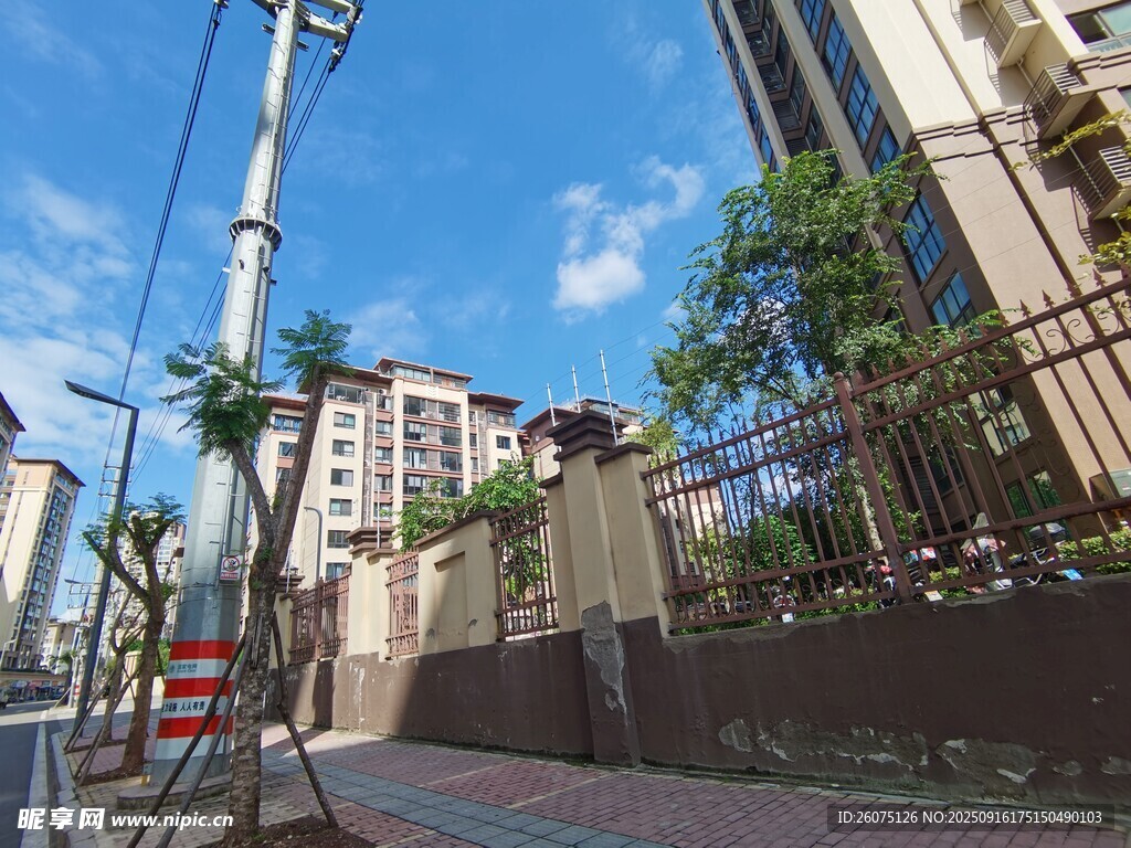 城市街道旁的住宅景觀