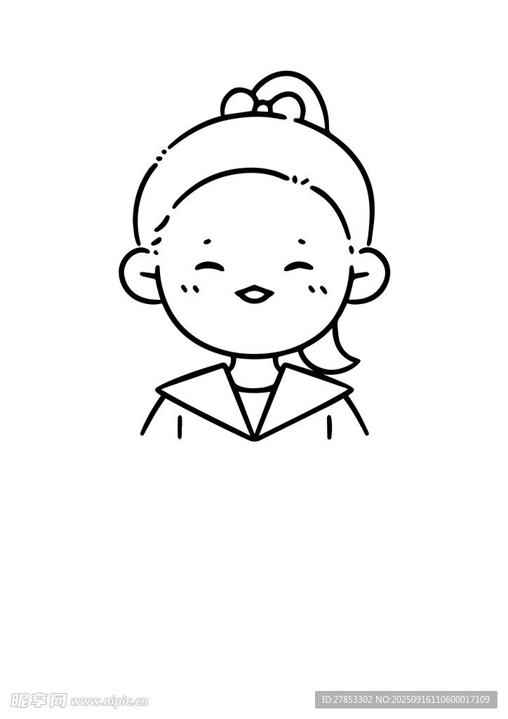 扎發(fā)髻微笑的卡通人物