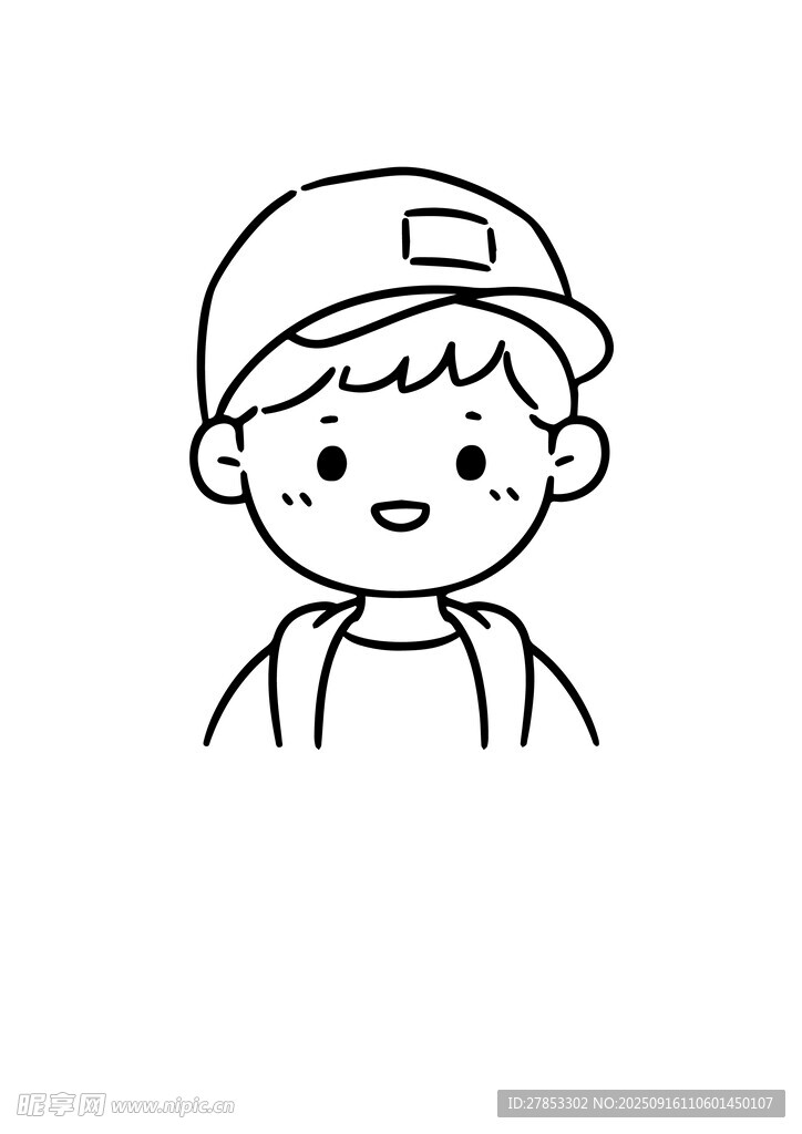 戴帽小男孩簡筆畫