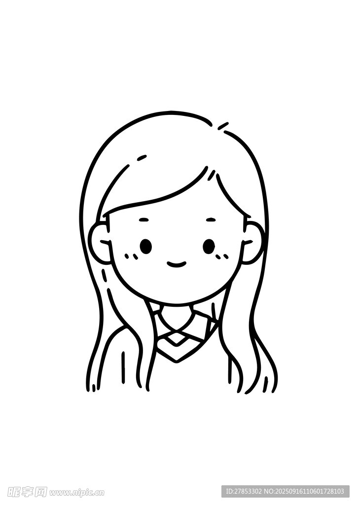可愛長發(fā)女孩簡筆畫