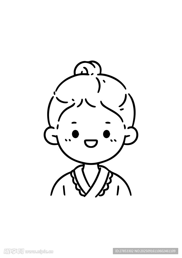 扎發(fā)髻的可愛卡通人物