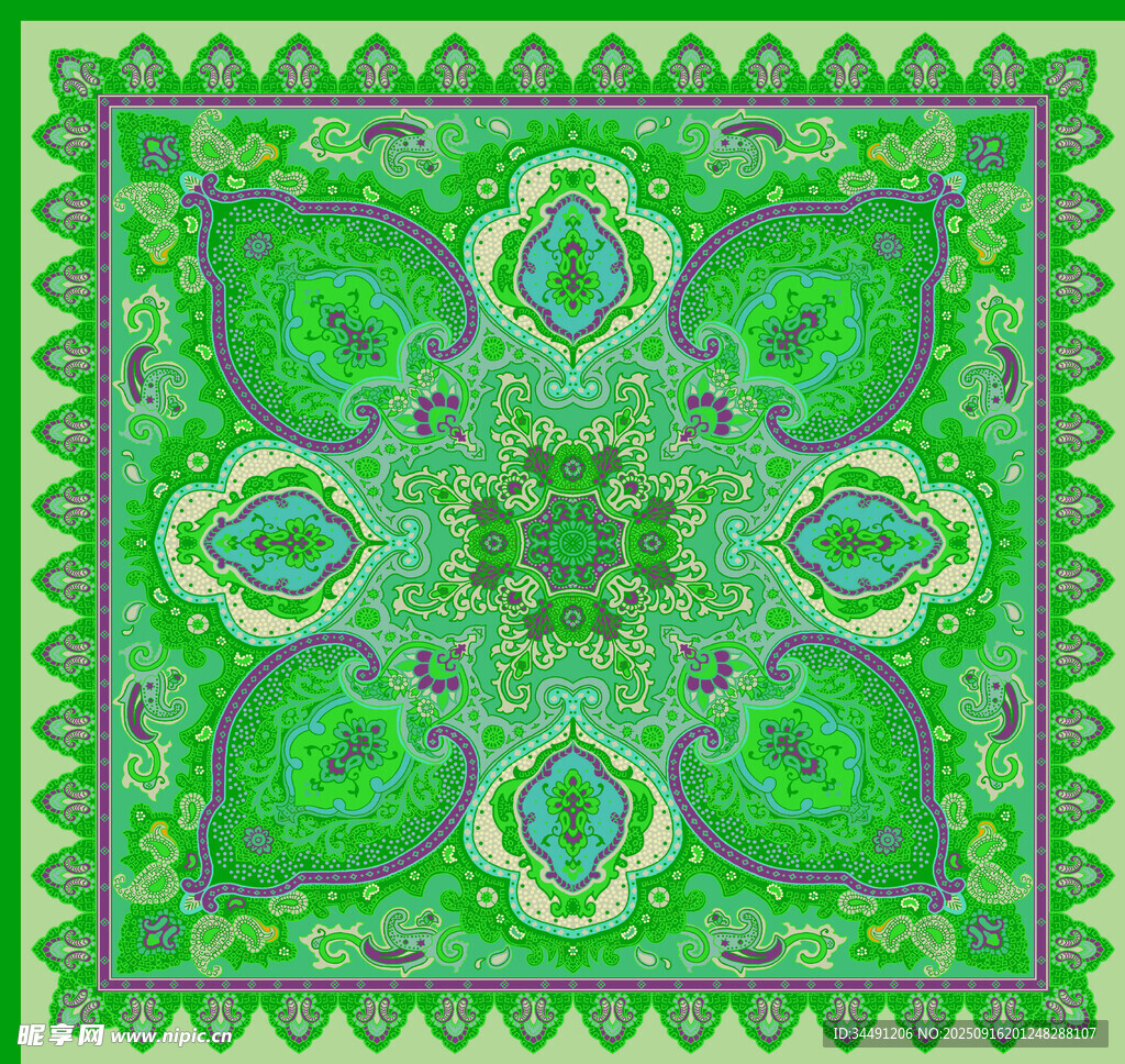 綠色幾何花紋精美裝飾圖案