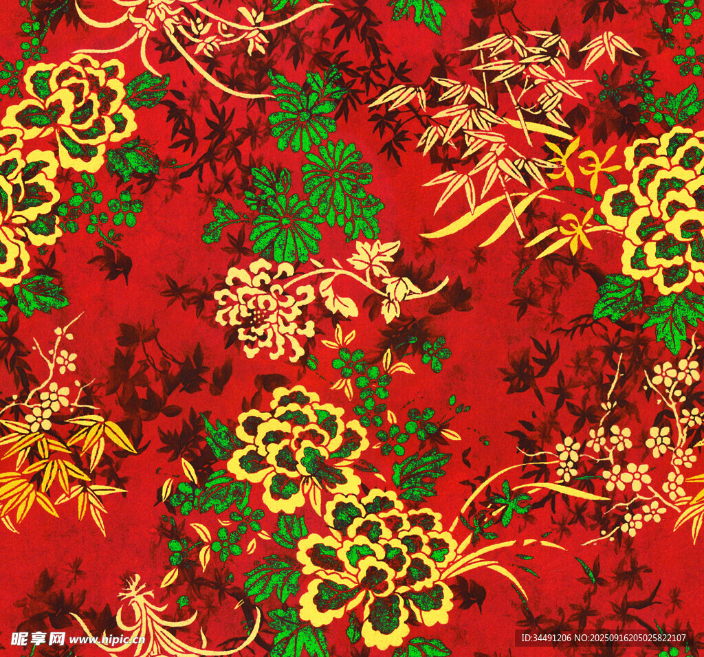 中式傳統(tǒng)花紋紅色織物圖案